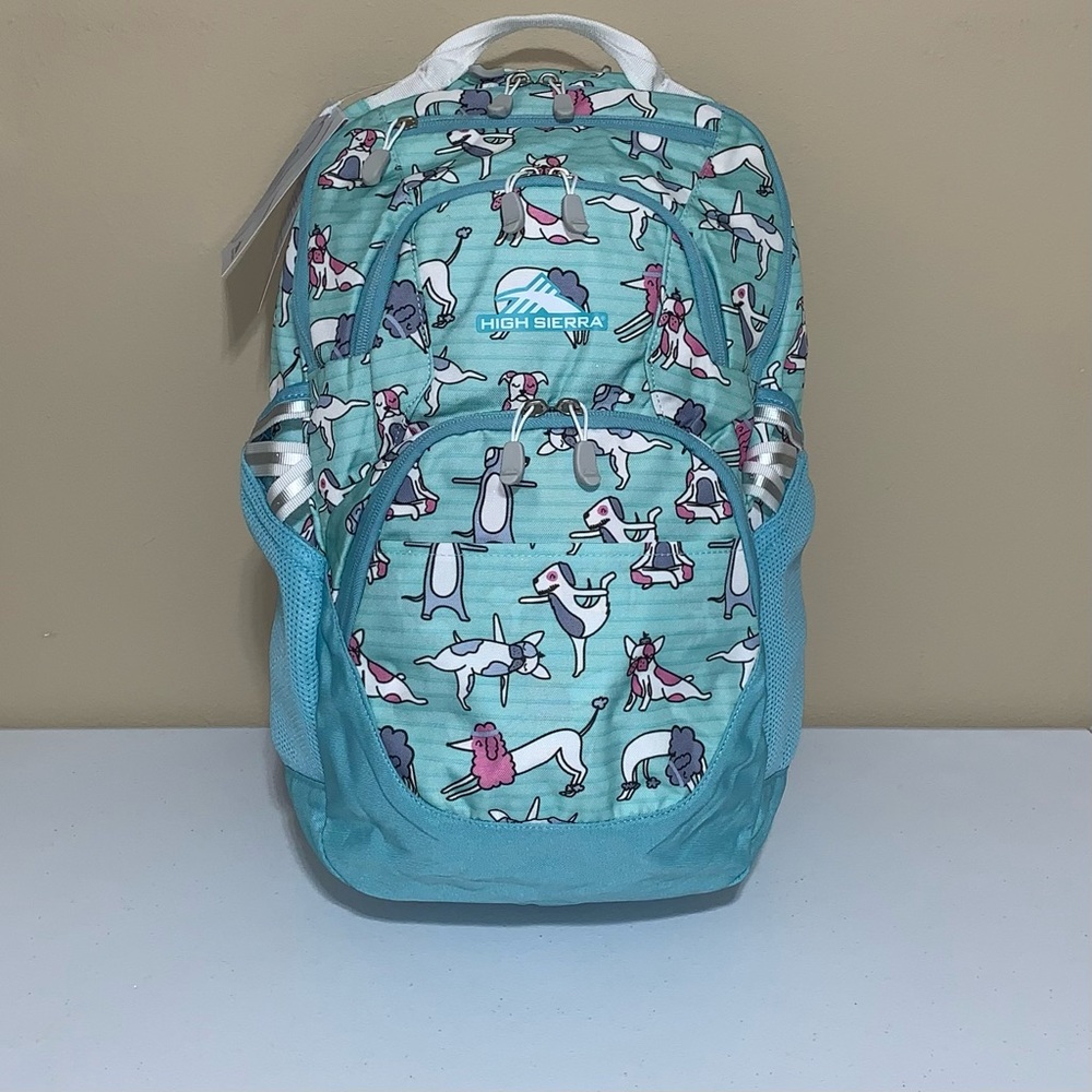 High Sierra Swoop SG Teal Dog Print Backpack-New